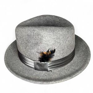 Classic St. Patrick Gray Felt Fedora with Satin Band and Feather